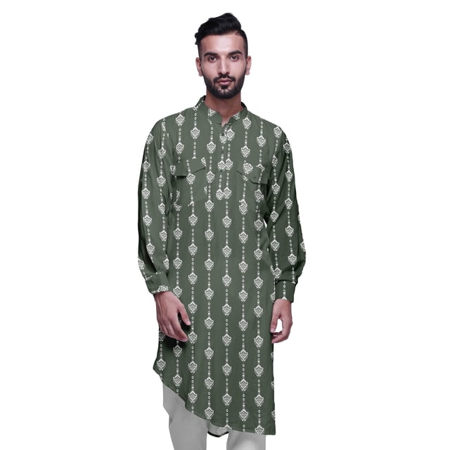 Atasi Kurta Décontractée Imprimée à Col Mandarin Chemise Ethnique Longue Kurta Asymétrique