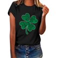 thumbnail image 1 of Vente de Liquidation!! T-Shirt de la Saint-Patrick pour Femmes, Vert Trèfle, Col Rond, Manches Courtes, Tunique Décontractée, Noir + TTTG, 1 of 3