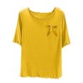 thumbnail image 2 of Grande Réduction, Chemise à Col Rond pour Femmes, Couleur Unie, Couche Intérieure Fine, Haut de Pyjama Décontracté, Manches Courtes, Base à Domicile, Vêtement de Nuit Confortable Aspect Facile à Styler/20 % Modal, 40 % Coton, 40 % Polyester, Jaune, 2 of 7