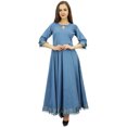 thumbnail image 2 of Bimba Robe Anarkali Classique Évasée en Coton Bleu avec Pompons et Foulard - 6, 2 of 6