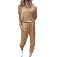 thumbnail image 1 of Mrat Joggers for Women 2 Piece Set 2 Piece Jogging Sets Solid Polyester Long Sleeve Sweatsuits Sets Two Piece Track Suits Drawstring High Waist Pants Set Comfy Outfits N-Khaki 3XL, 1 of 5
