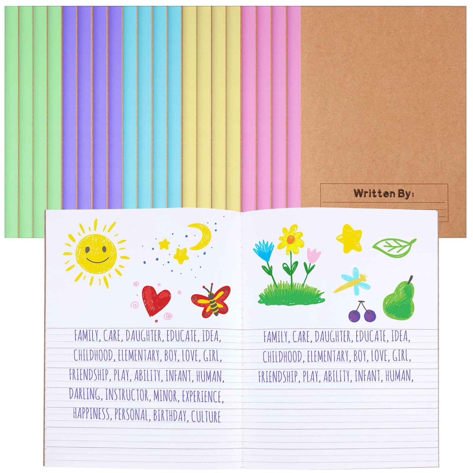 Henoyso 20 Pack Primary Composition Notebook, 9-3/4" x 7-1/2", Kids Primary Journal, K-2 Writing Notebook for Kids Student Draw Write Story Journal Half Blank Books(Maca