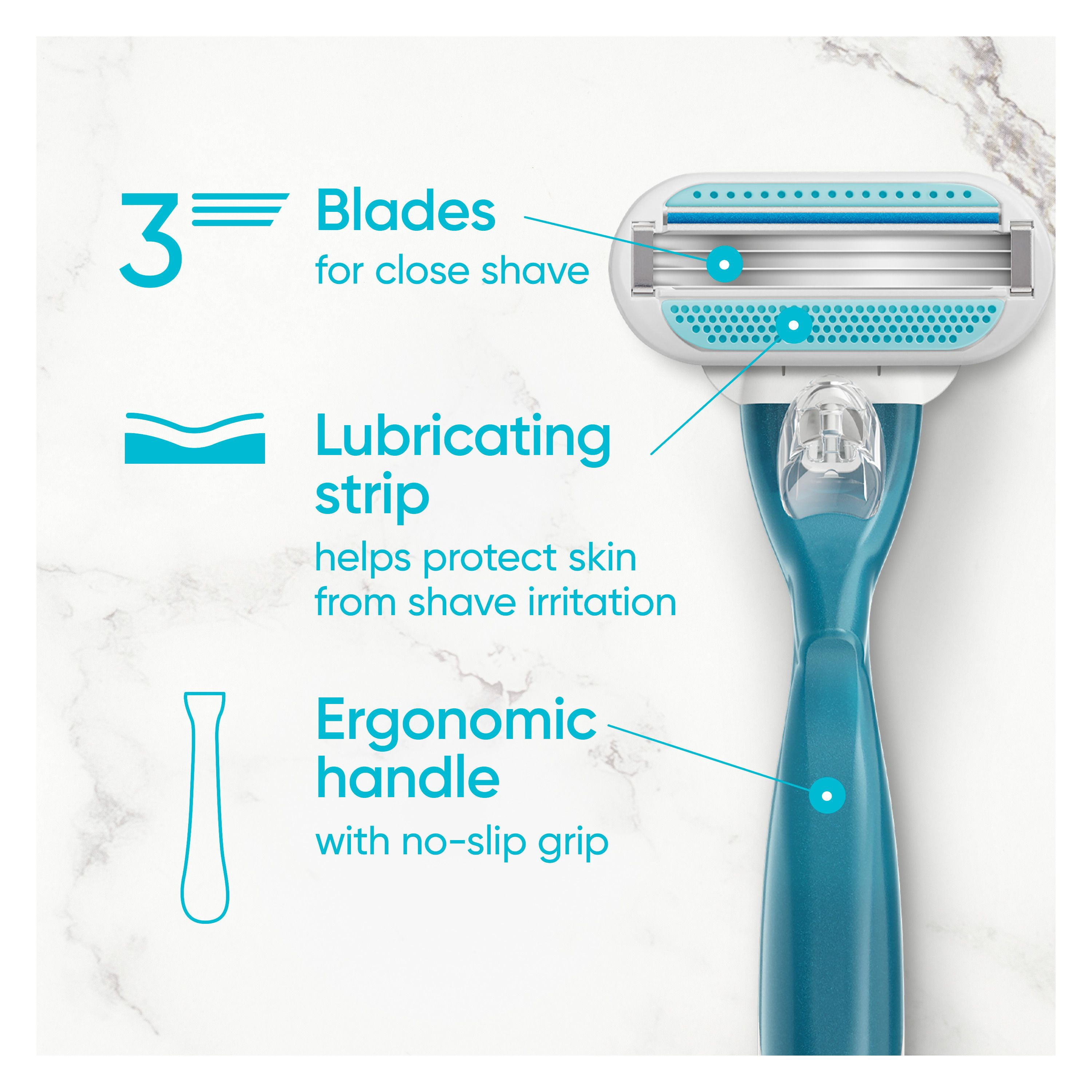 Venus Smooth Women's Razor with Reusable Razor Handle + 2 Razor Blade Refills