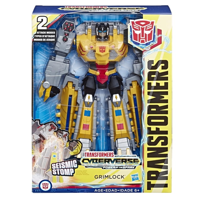 Transformers Jouets Cyberverse Attaquants d'Action Classe Ultime Grimlock Figurine d'Action en Emballage, Montrant un robot Jaune, Gris et Noir avec accents Rouges et Bleus, avec 2 modes d'Attaque et Action Sismique à Pied, Convient aux 6 Ans et Plus.