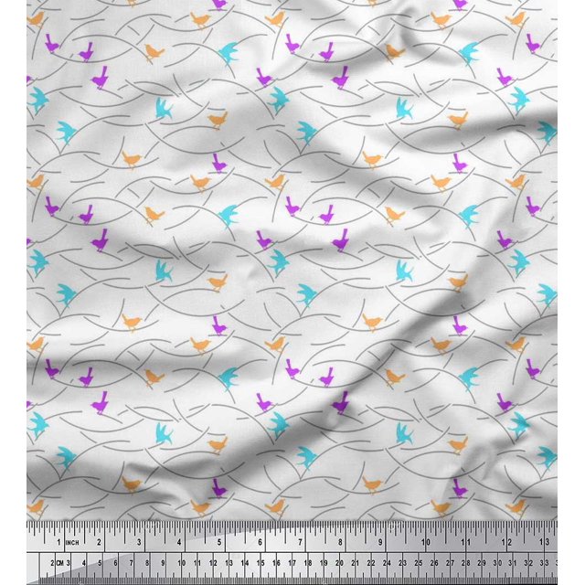 Soimoi Crepe Silk Fabric Bird Artistic Fabric Prints by Yard 42 Inch Wide