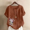 thumbnail image 1 of Blouses pour Femmes, Haut Décontracté en Lin Imprimé à Manches Courtes avec Boutons, 1 of 4