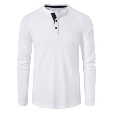 CEHVOM Men's Loose Long-sleeved T-shirt Round Neck Solid Color Bottoming Shirt