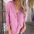 thumbnail image 2 of MIASHUI Loose Fit Solid Color Button-Up Notched Collar Linen Blend Blazer Cardigan for Women Bohemian Style Lightweight Jacket Pink,L, 2 of 7