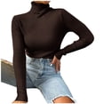 thumbnail image 2 of Aqestyerly Chandails à Col Montant pour Femmes Mode Femmes Uni Manches Longues Chandail Col Roulé Décontracté Hauts HWRETIE, 2 of 8