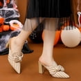 thumbnail image 2 of BLISSFUL STEP Women's Stripe Bow Block Heel Slides Mules, 2 of 5