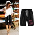 thumbnail image 1 of LOVZFMLL Women Printed Elastic Waist Drawstring With Casual Pockets Shorts Black XL, 1 of 3