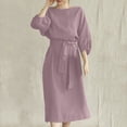 thumbnail image 1 of Robe d'Été pour Femmes 2024 Mode Grande Taille Col Rond Ample Manches Courtes Unie Mi-Mollet Robe Longue Rabais de 50 % Liquidation!, 1 of 8