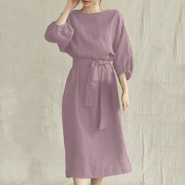 Robe d'Été pour Femmes 2024 Mode Grande Taille Col Rond Ample Manches Courtes Unie Mi-Mollet Robe Longue Rabais de 50 % Liquidation!