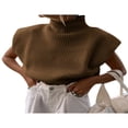 thumbnail image 1 of Haut Chandail Sans Manches à Col Roulé pour Femmes avec Coussinets d'Épaule, Gilet Tricoté à Larges Épaules, 1 of 5