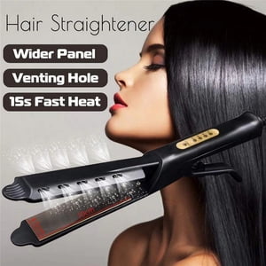 No-damage Hair Straightener with 4 Temperature Adjustable Steam Therapy Flat Iron with Tourmaline Ceramics Plates Hair Straightener & Curler 2-in-1 Heating Tool for Bangs Straight Curly Hair (US Plug)