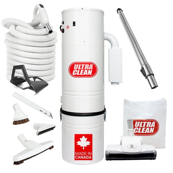 Ultra Clean SC200 Unité d'Aspirateur Central, Moteur à Contournement Tangentiel jusqu'à 7 500 Pi2 avec Buse Turbo à Air, Tuyau et Accessoires - Idéal pour Planchers de Bois Franc, Tapis de Zone et Moquettes Berbères (35 Pi)