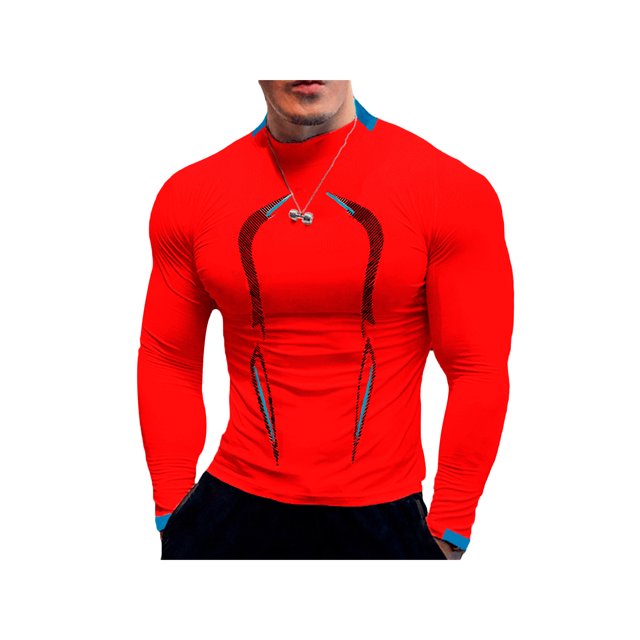 Hauts de Compression pour Hommes Chemise de Sport Col Rond Manches Longues Élastique Séchage Rapide Hauts Entraînement Physique Course Décontractée Cyclisme Vêtements de Sport