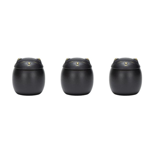 Transemion Portable Moisture-proof Ceramic Tea Jar Large Capacity And Cute Sturdy And Durable Ceramics Cat Form Ceramic Tea Jars black 500ml 3Set