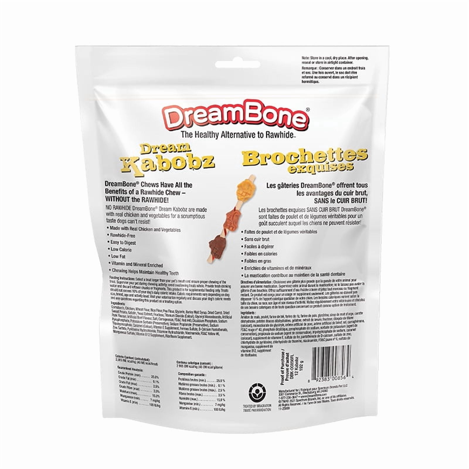 DreamBone Brochettes 12 Unités, Gâteries à Mâcher Sans Cuir Brut pour Tous les Chiens