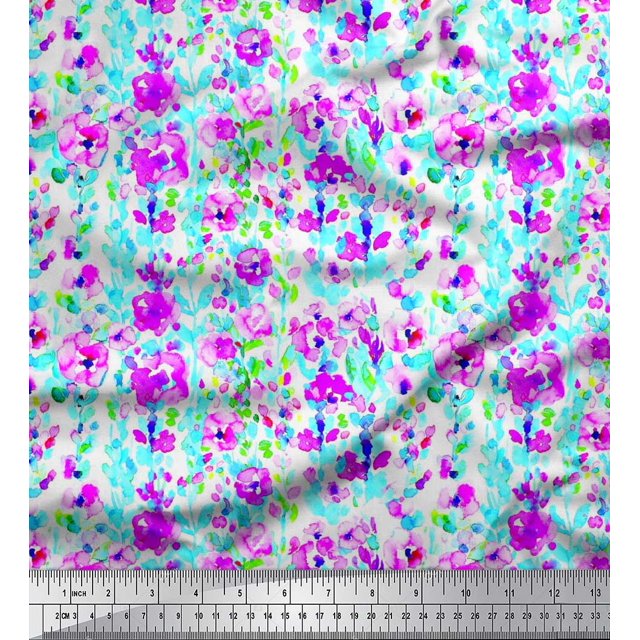 Soimoi Poly Georgette Fabric Flower Watercolor Print Sewing Fabric Yard 42 Inch Wide