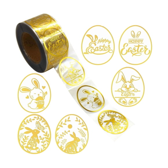 segolike 500 Pieces Easter Stickers Gift Tags Transparent Easter Egg Stickers Clear Gold Foil Design for Children Seals Gift Packaging 2.5cmx3.8cm