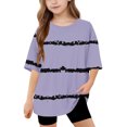 thumbnail image 1 of DecSea T-Shirt à Manches Courtes pour Filles Été Surdimensionné Col Rond Rayé Décontracté Basique 5-14 Ans, 1 of 8