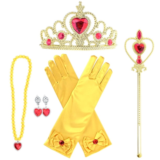 KAWELL Princess Belle Robe de Costume à Épaules Dénudées à Étages pour Petites Filles avec Accessoires