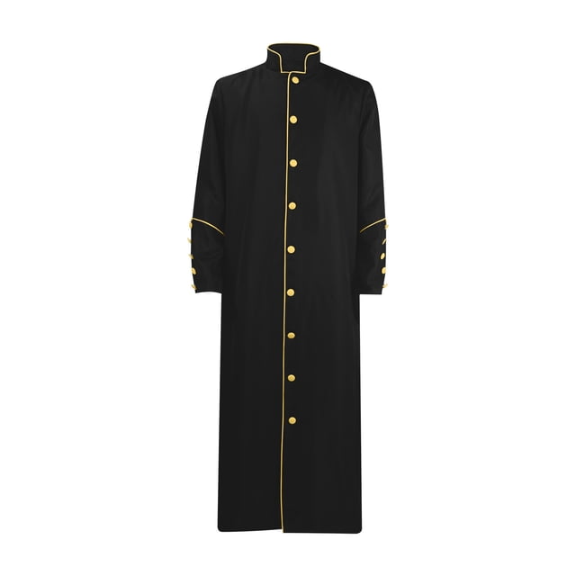 Penkiiy Priest Robe Dress for Men Clearance Men Solid Halloween Stand Collar Long-sleeved Button Robe Cosplay Coat Gold Priest Robe Dress