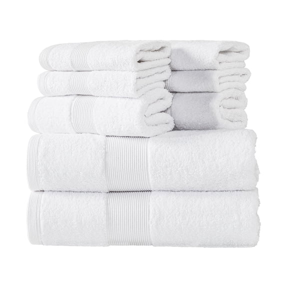 Camelot 8 Piece 600 GSM 100% Zero Twist Cotton Towel Set, Highly Absorbent| 2 Bath Towels, 2 Hand Towels, and 4 Washcloths