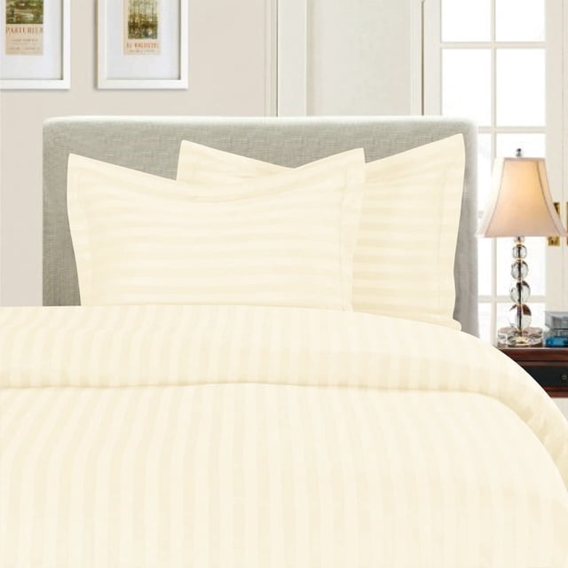 Mocassi 3-Piece Striped Duvet Cover Set, 1500 Thread Count, Button Closure - Cooling, Breathable Material- Wrinkle, Fade, Stain Resistant, Full/Queen, Ivory