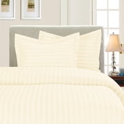 3-Piece Striped Duvet Cover Set, 1800 Thread Count, Button Closure - Cooling, Breathable Material- Wrinkle, Fade, Stain Resistant, King/California King, Ivory