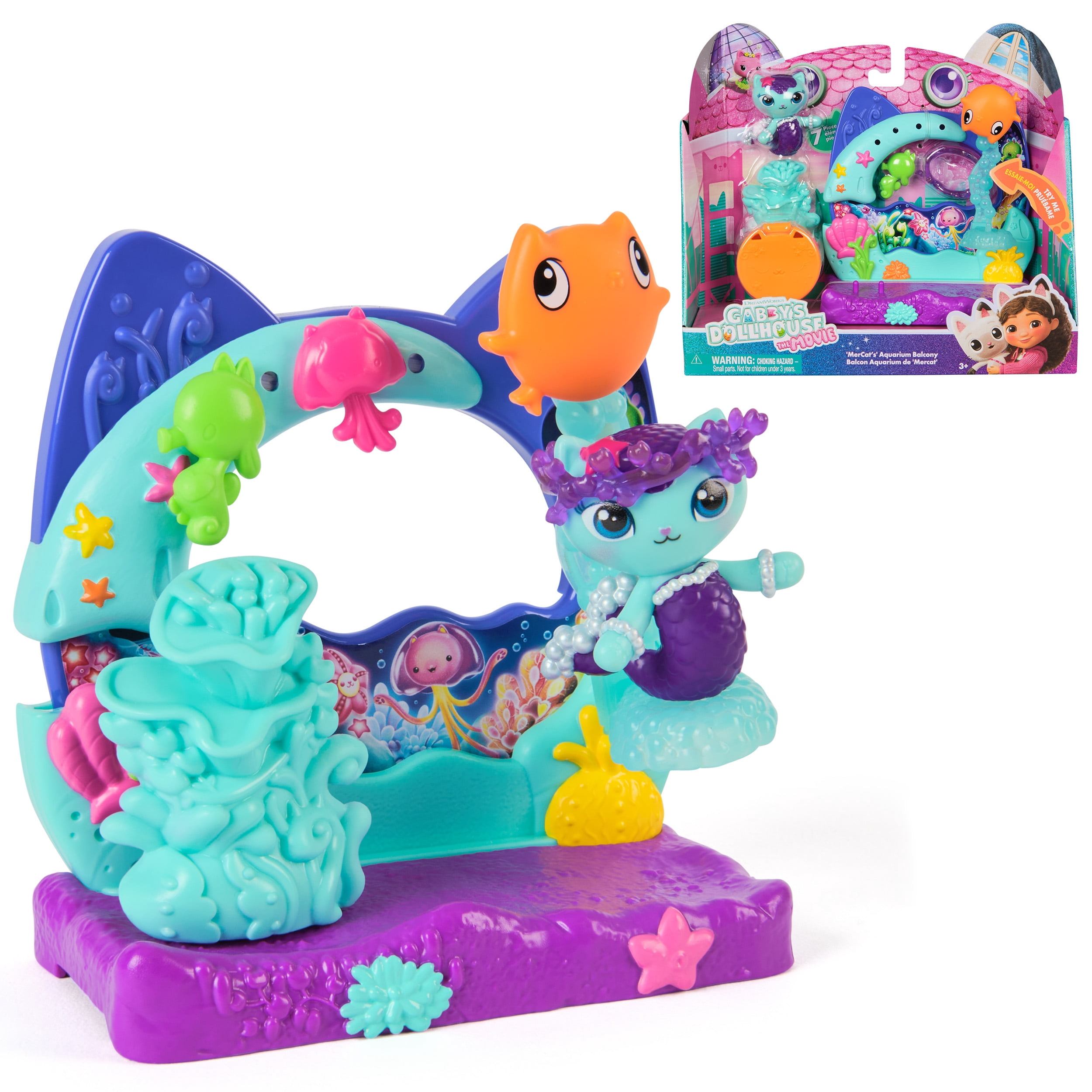 Gabby's Dollhouse: The Movie, Balcon Aquarium de Mercat, avec figurine et accessoires pour maison de poupée, jouets pour filles et garçons à partir de 3 ans