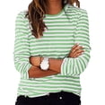 thumbnail image 1 of Chandails et T-Shirts Athlétiques pour Femmes Chandail à Rayures à Manches Longues pour Femmes Col Rond Chandail à Enfiler Hauts Chandail Ample Chandail à Manches Longues Chandails de Course pour Femmes P-65 Vert m, 1 of 8