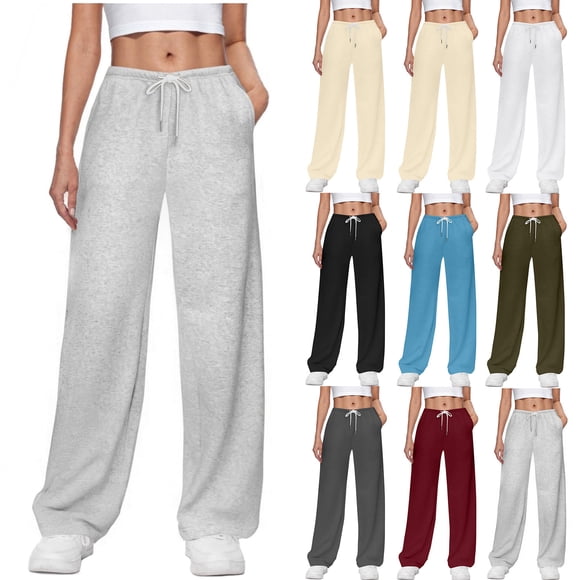 FAVIPT Wide Leg Sweatpants for Women Elastic High Waisted Drawstring Solid Trousers Casual Loose Lounge Jogging Pants with Pockets Dark Gray,XL