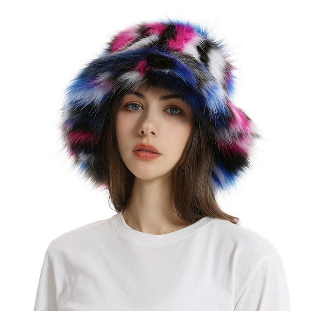 Fuzzy Bucket Hat Windproof Ultra-Thick Super Soft Non-Fading Ear Protection Women Winter Warm Faux Fur Hat