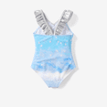 thumbnail image 3 of Disney Disney Frozen Elsa 1pc Toddler Girl Character Full Body Gradient Smudge Pattern Glossy Material Ruffle UPF 50+ Swimsuit, 3 of 7