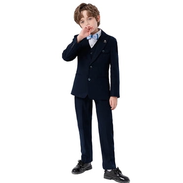 Hjtefg Boys Solid Color Suit Formal Dress Set Tailored Jacket and Pants Ensemble Classic Gentleman Attire for Weddings Parties and Special Events,Color: Navy Size: 14-15 Years