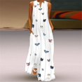 thumbnail image 2 of BJYX Robe Femmes Casual en Vrac Sans Manches Papillon Imprimé Longue Robe Vintage V-Cou Poche Été Bohème Robe de Soleil, 2 of 4