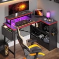 thumbnail image 1 of Bestier Bureau d'Ordinateur en Forme de L de 42 Pouces avec Étagère de Rangement Bureau de Jeu avec Support pour Moniteur Bureau d'Angle, Fibre de Carbone, 1 of 9