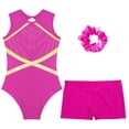 thumbnail image 3 of RUNQHUI Kids Girls Gymnastics Dance Active Outfit Sleeveless Patchwork Rhinestones Leotard with Shorts Hot Pink 14, 3 of 7