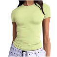 thumbnail image 2 of Pisexur Hauts pour Femmes, Chemisiers pour Femmes Chic Décontracté, Haut en Lin Décontracté pour Femmes à Col Rond Grande Taille Imprimé à Manches Courtes avec Boutons T-shirt Blouse Bleu Marine, 2TG, 2 of 2