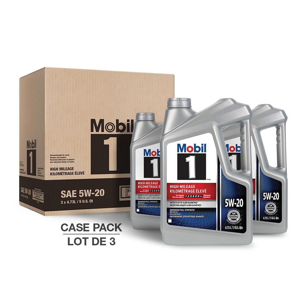 Mobil 1™ High Mileage Full Synthetic Motor Oil 5W-20, 3 PACK 4.73 L