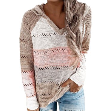 TJAZFJPA Pull Fraise Manches Longues Blouse Pull Hauts à Capuche Patchwork Mode Décontractée Col en V Blouse pour Femmes Pull d'Allaitement Pull Épais Femmes Maternité