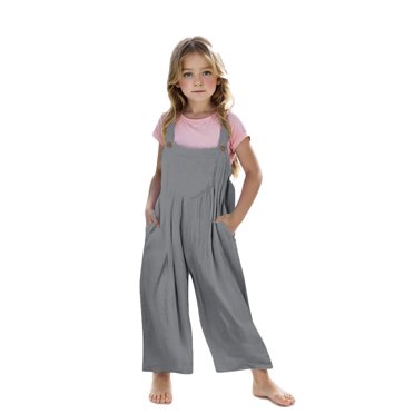 COM1950s Overalls for Girls, Rompers for Girls, Girls Overalls Kids Casual Sleeveless Wide Leg Jumpsuit Loose Rompers with Pockets 4-14 Years, Wide Leg Jumpsuit, Girls Rompers Size 7/8
