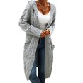 thumbnail image 1 of Women Hooded Open Front Cardigan Cable Knit Sweaters Solid Chunky Long Sweater Coats with Pockets, 1 of 5