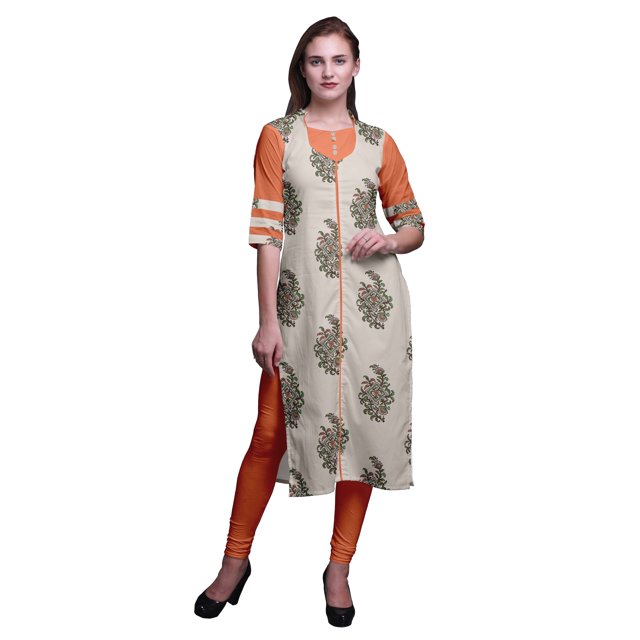 Bimba Kurta Droite en Rayonne Slub Imprimée Indienne Tunique à Manches 3/4 pour Femmes