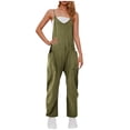 thumbnail image 1 of yoeyez Womens Rompers And Jumpsuits Plus Size,Women's Solid Color V Neck Sling Overalls Rompers Sleeveless Backless Wide Leg Trouser Overalls Jumpsuit With Pockets Army Green,L, 1 of 7