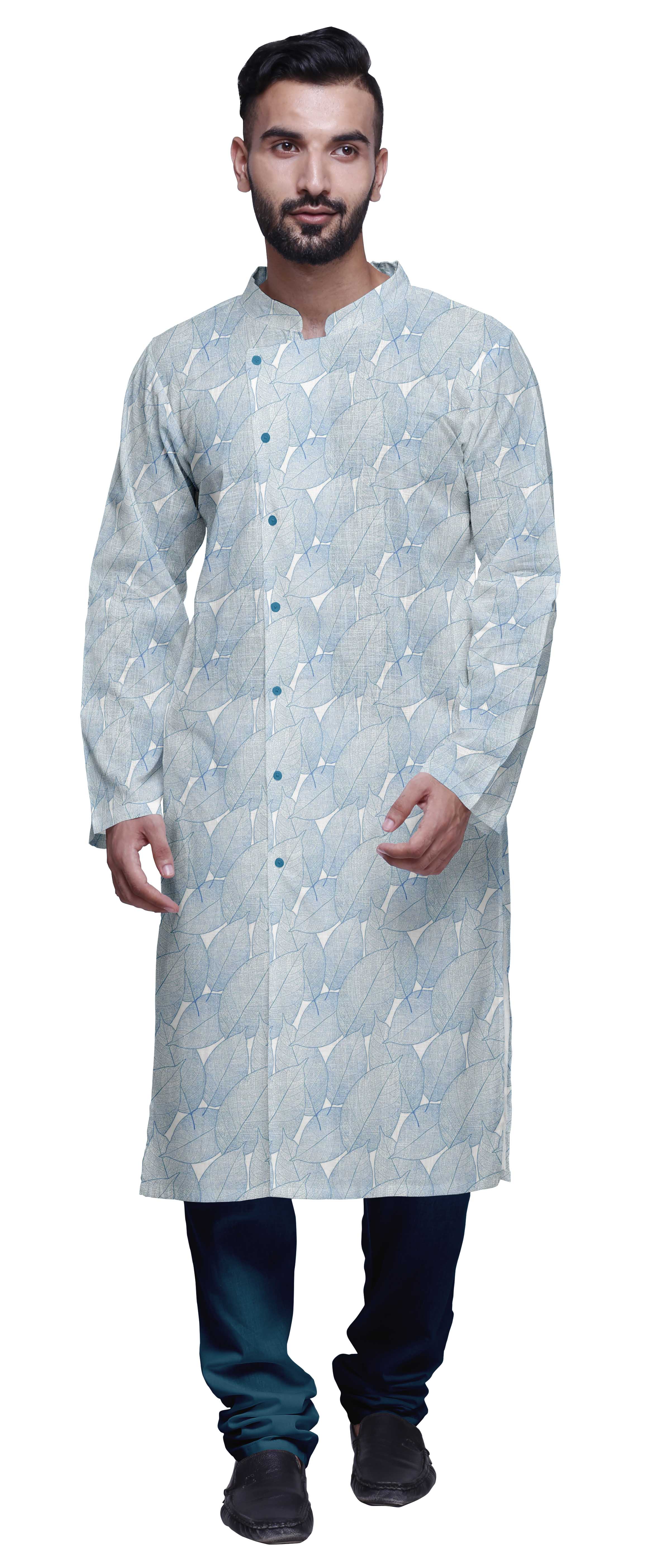 Atasi Kurta Pyjama de Designer pour Hommes Imprimé Style Angrakha Vêtements d'Été Décontractés