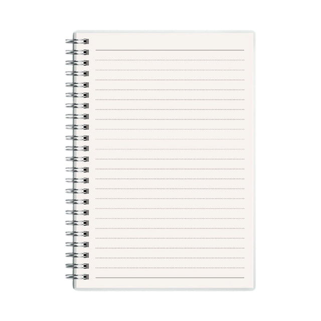 White A5 spiral notebook with 80 sheets of thick ruled paper, featuring a durable flexible plastic cover and sturdy spiral binding. The notebook measures 8.07x5.51 inches, making it lightweight and portable for school, work, or travel. Ideal for use as a memo pad or scratch pad, the white pages have clear horizontal lines for neat and organized writing.