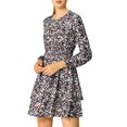 thumbnail image 2 of INSPIRE CHIC Women's Leopard Long Sleeve Smock Layered Ruffle Hem Dress, 2 of 7